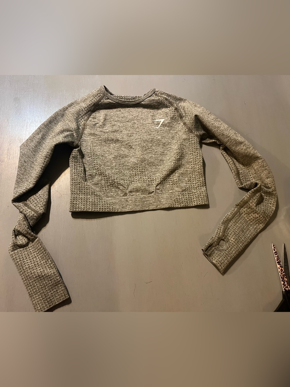 Gymshark Vital Seamless Long Sleeve Crop Top - Heathered Sage Green, Size S